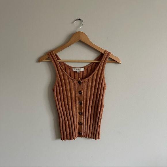3/$20⚡️Loft Orange Sleeveless Knit Ribbed Button Up Sweater Tank Top - Picture 12 of 14